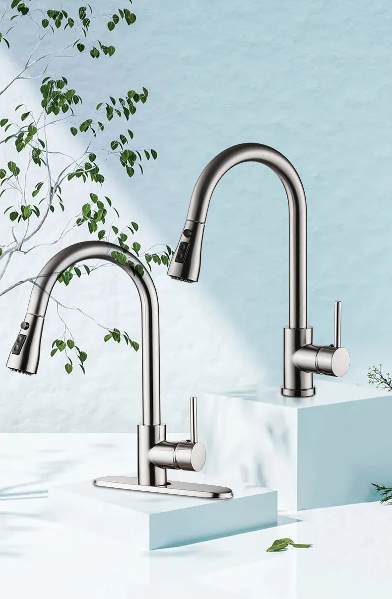 Pull-Out Brushed Copper Kitchen Faucet